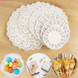 TABELA TATS 100PCS Multi Sizs Round Paper Lace Coasters vintage DOILIES DOILIES BRANCOS Decorativa decorativa Decoração de artesanato de casamento