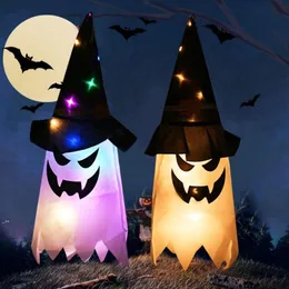 Decora￧￣o de Halloween LED Plashing Light Gypophila Festival Ghost Dress Up Gllowing Wizard Ghost Hat Hat Lamp Decor pendurado Lanterna BBB15934