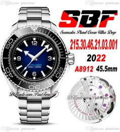 SBF Ultra Deep GMT A8912 Automatic Mens Watch 600m 45.5mm Black Ceramic Bezel D-Blue Stainless Steel Bracelet 215.30.46.21.03.001 ساعات 2022 Super Edition Puretime