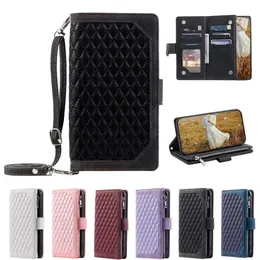 PU Leather Phone Factions for Samsung Galaxy S24 S23 S22 S21 S20 Note20 Ultra Note10 Plus Plate Rompic Wallet Wallet Flip Kickstand Cover مع حزام الكتف