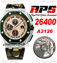 APSF 44mm Combat A3126 Automatyczne chronograf męskie zegarek stalowa obudowa 264 Zielona ramka ceramiczna żółta czarna tekstura kamuflaż gumowa pasek super edytime pureteme B2