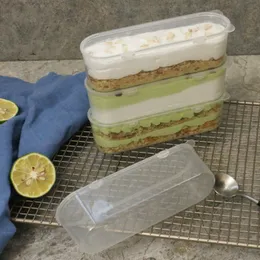 Armazenamento de cozinha Long 250ml Caixa de pl￡stico transparente Leite de feij￣o mil camadas de gorma de sorvete de bolo escovado Mousse Lk308