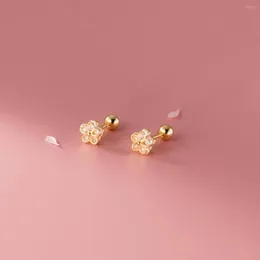 Ohrstecker 925 Sterling Silber für Frauen Mädchen Kinder CZ Zirkon Blume niedliche kleine 18k Gold Ohrringe koreanischen Stil Modeschmuck