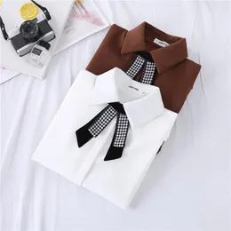 Women's Blouses Elegant Fashion Womens Tops Solid White Brown Bow Office Wearing OL 2022 Autumn Long Sleeve S-XL Ladies Blusas Female