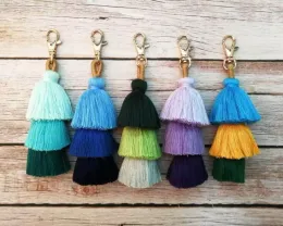 Handmade Colorful Boho Pom Tassel Bag Charm Key Chains Fashion Jewerly Keychains Key Ring 10 colors