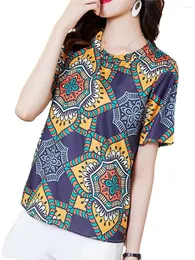 Kvinnor BLOUSES 4XL Kvinnor Spring Summer Shirts Lady Fashion Corte Sleeve O-Neck Colla Retro Printing T-shirt Blusas Tops2057