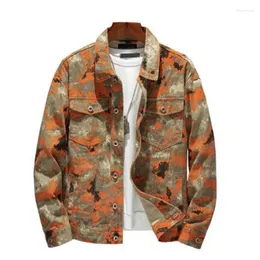 Men's Jackets Men's Male Fashion Desert Camouflage Cargo Denim Jacket Loose Military Turn Down Collar Jean Coat Streetwear Outerwear