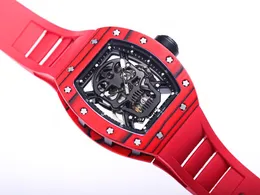 Mode M￤ns mekaniska klocka Barrel Typ 50/43/16mm Red Dial Advanced Movement Automatic Chain Up Leisure Rubber Strap Super Luxury Skull Watch