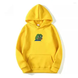 Men's Hoodies Man Woman Pullover Sweatshirt Funny Graffiti Print Sad Frog Fashion Men's Women's Hip Hop Fleece Yellow Pink Hooded