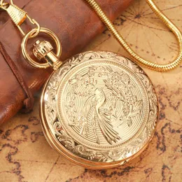 Pocket Watches Grandeur Double Shell Mechanical Big Watch Fine Bird Carving Style Arabisk digital Dial Gold Necklace Pendant Hour Women Women