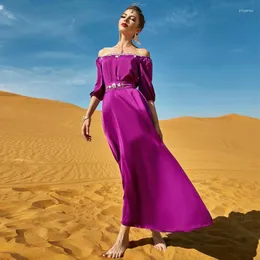 Casual Dresses Luxury Rhinestone Satin Half Sleeve Maxi Dress Elegant Dubai Muslim Women Party Prom Evening Gowns Marockan Robe Kaftan