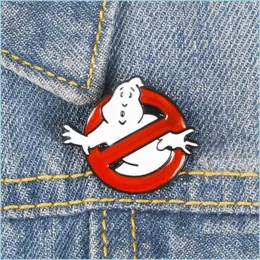 Piny broszki ghostbustry Enamel pin biały duch dżinsowa broszka czerwona zakaz znak lapel