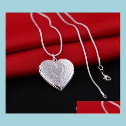 Pendant Necklaces Heart Locket Po Pendant Necklace Delicate Snake Chain Sier Colors Picture Frame Charm Necklaces Lover Gift Bdehome Dhbxn