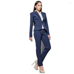 レディースツーピースパンツエレガント2022女性スーツディープブルー女性ビジネススーツジャケットオフィスユニフォームスタイルレディースズボン