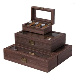 مربعات مشاهدة Brown Vintage Box 3/6/10/12 Slots Wood Luxury Storage Organizer PU LEATH