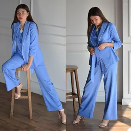 Kadınlar iki parçalı pantolon gündelik kadınlar blazer şal yaka 2 adet kemer ile set özel yapılmış gevşek ofis bayan parti balo vintage takım elbise