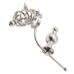 Nxy Chastity Devices Male Cock Cage with Anal Plug Device Stainless Steel Butt Beads Penis Urethral Catheter Adult Sex Toys Belt 220829