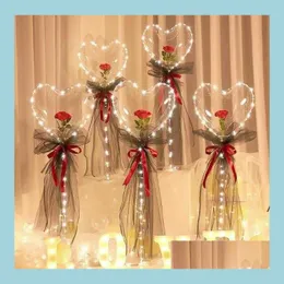 파티 장식 파티 장식 LED Bobo Balloon Flashing Light Heart 모양의 장미 꽃 공 모양의 투명 웨딩 발렌타인 데이 GI DHWSJ