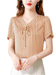 البلوزات النسائية 4XL Women Spring Shirts Summer Fashion عارضة قصيرة الأكمام V- رقص شريط الطباعة Blusas Tops CT0716