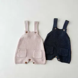 Strampler 03y Baby Solide Overall Mädchen Lose Stricken Pullover Overall Junge Bequeme Weiche Sling Strampler Herbst Doppel Taschen Overall J220922