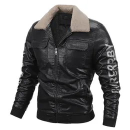 Herren-Leder-Kunstlederjacke, Herbst und Winter, Plüsch, winddicht, wasserdicht, Herren-Oberbekleidung, coole Straßenkleidung, Motorradmäntel