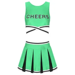 Women's Tracksuits Womens Cheerleading Uniform Ladies School Girls Cosplay Dance Come Letter Printing Crop Top with Color Block Pleated Skirt T220909