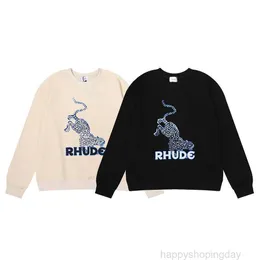 Men's Hoodies Sweatshirts Rhude Leopard Print 2022 New Printed Terry Round Neck Sweater for Men and Women