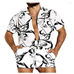 Men's Tracksuits Men's Summer Men Rompers Shorts Streetwear Printing Short Sleeve Beach Hawaiian Playsuits Button Casual Jumpsuits 2022
