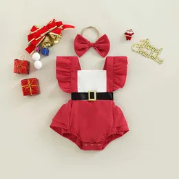 ロンパース私の最初のクリスマスの新生児の女の赤ちゃんロンパーサンタヘッドバンド衣装ベビージャンプスーツ服クリスマスギフトJ220922