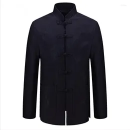 Etniska kläder traditionella kineser för män manlig mandarin krage skjorta blus wushu outfit toppar linne ta339