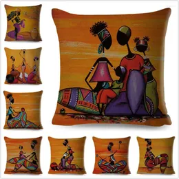 Pillow Africa Life Collection Cover Decor Orange Abstral Abstract Painting Case Gallery для дивана Home African Lady Pillowcase