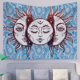 Tapestries Sun Blue and Moon Mandala Tapestry Wall Decoring Decoring لغرفة النوم المعيشة 221006