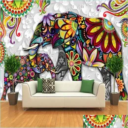 Sfondi Carte da parati 3D Decorazioni per la casa Thailandia Elefanti Carta da parati murale per soggiorno Camera da letto Tv Sfondo pareti Papel De Parede 3 Dh6Yj