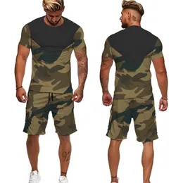 Herrspårar Summer Men's Camouflage T-shirt/shorts/kostym kortärmad gatu stil sportkläder t-short shorts casual löst passform 221006