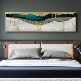 Dipinti Astratti Verde brillante Dold Tela Pittura Pigmento dorato Poster Modern Wall Art Immagini per soggiorno Decorazione stampa blu 221006