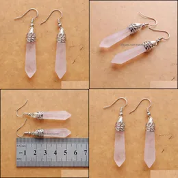 Dangle Chandelier Natural Pink Rose Quartz Gem Stone Dangle Earrings 이어링 육각형 뾰족한 레이키 차크라 구슬 여성 보석류 Bdehome Dhits