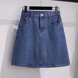 Vestidos de tamanho grande 155 kg de tamanho ou outono feminino saia jeans aline 4xl 5xl 6xl 7xl 8xl 9xl cintura elástica sólida saia feminina casual 221006