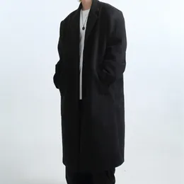 Men's Wool Blends Mauroicardi Autumn Winter Long Oversized Warm Soft Black Trench Coat Men with Shoulder Pads Loose Casual Korean Fashion Overcoat 220930