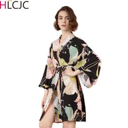 Kvinnors sömnkläder 2022 Ny Sexig underkläder Cotton Kimono Robe Bathrobe Kvinnor Blomma Print Robes Satin Robe Ladies Dressing Clows Sleepwear Big Size T221006