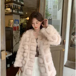 Womens Fur Faux Bluenessfair Real Coat Women Autumn Winter Sticked Cardigan Jacket Blended Whetm Oneck Fashion Streetwear 220930