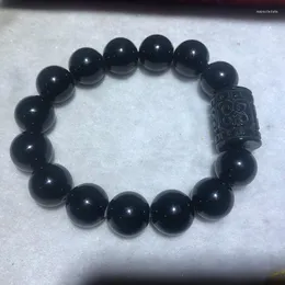 Strand Drop JourSneige Black Natural Obsidian Stone Armband Rund och FRET BUCHET PEAL FÖR MÄN KVINNER ENERG SMYCKEL