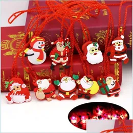 Juldekorationer julbelysning blinkande halsband dekorationer barn lyser tecknad jultomten pendent fest leder leksaker suppl dhmnf