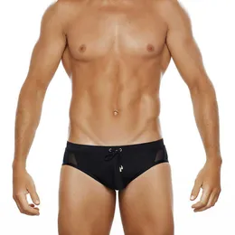 Men's Swimwear New Black Triangle Fashion Sexy Close Side Mesh Panel Sports Man J220913