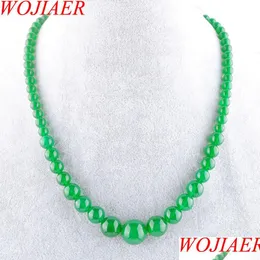 Collane con perline Pietra preziosa di giada verde 6-14 mm Perline rotonde graduate Collana da donna 17,5 pollici Gioielli in filo F3000 Drop De Bdejewelry Dhclm