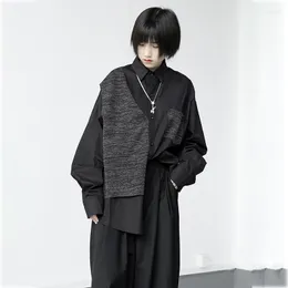 Damenblusen Y2K Frauenhemden Männer Schwarz Gothic Lose Lässige Patchwork Langarm Ästhetische Bluse Harajuku Streetwear Koreanischer Stil 2022