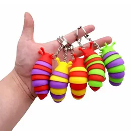 DHL Party Finger Slug Snail Caterpillar Nyckelkedja Lindra stress Anti-Anxiety Keyrings Squeeze Sensory Toys B1006