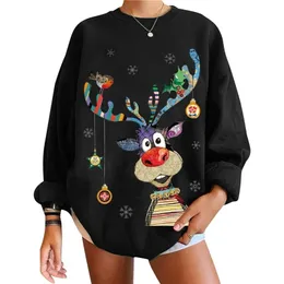 Kvinnors tröjor Jultröja Kvinnor Autumn Winter O-Neck Pullover Loose Long Sleeve Print Jumpers Warm Knit Ful tröja Sweatshirt Tops Y2K 221006