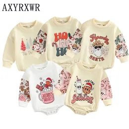 Footies Fashion Born Byboys Girls Christmas Rompers 024m漫画の手紙プリント長袖パッチワークスウェットシャツジャンプスーツトップ2201006