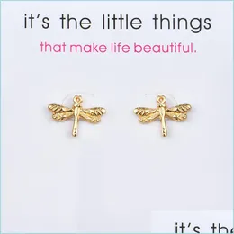 Stud Mini Dragonfly Earrings Alloy Exquisite Gold Sier Color Stud Womens S￶ta kort smycken g￥vor f￶r flickor Drop Delivery 2021 Lulubaby Dh7hn