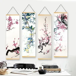 Obrazy Nordic Wall Art Canvas Pictures Plum Blossom Landscape Plakat Drewniany przewijanie malarstwo drukowane domowe dekoracja salonu 221006